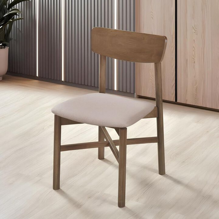 Simple Relax Set of 2 Upholstered Dining Side Chairs with Rounded Backrest in Natural Walnut