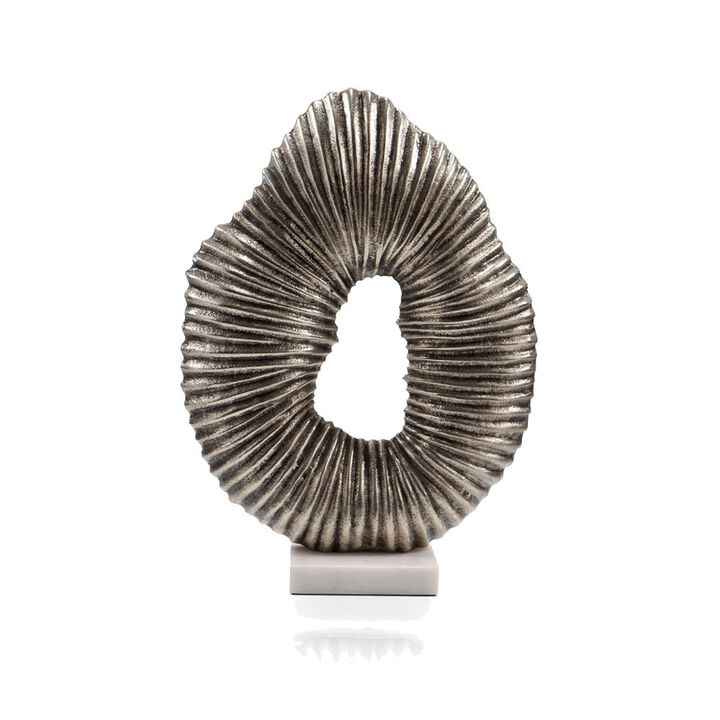 HomeRoots 17" Silver And White Aluminum And Marble Tabletop Sculpture