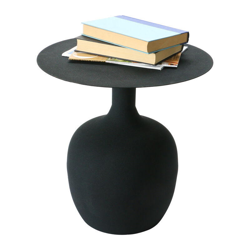 Modern Textured Round Metal Side Table, Black image number 4