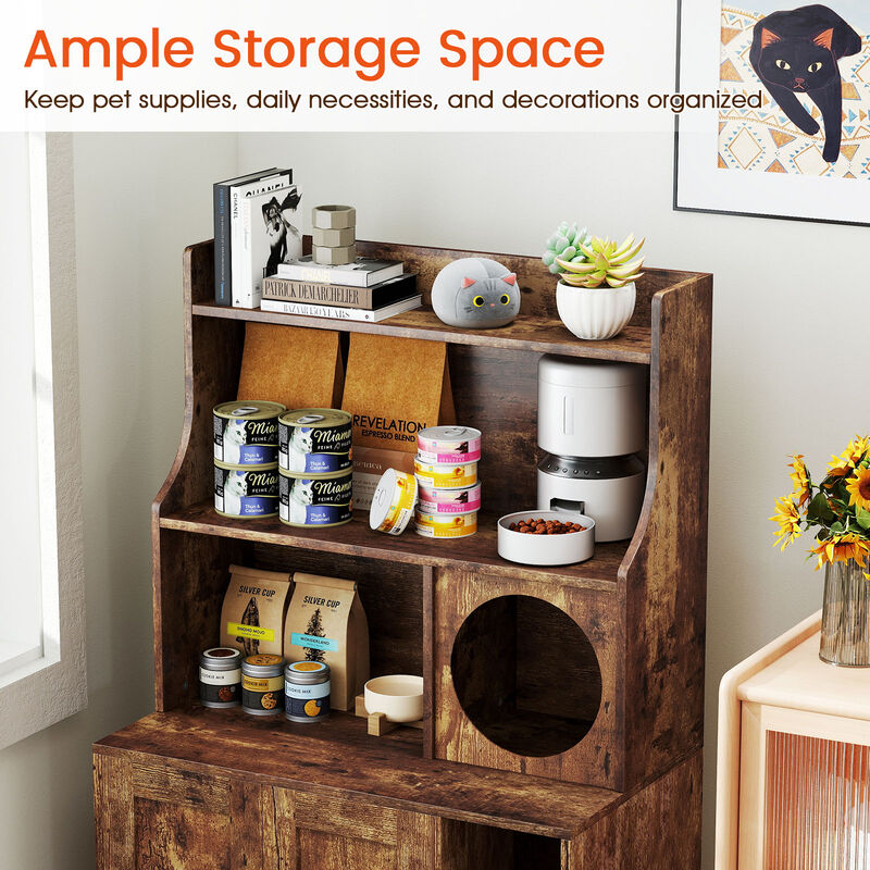 Modern Cat Litter Box Cover with Storage &ndash; Industrial Wooden Cabinet image number 5