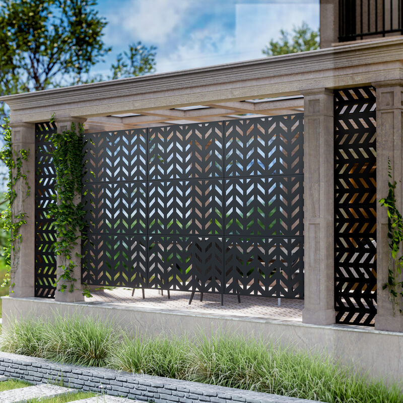 Arched Metal Outdoor Privacy Screen, Freestanding Outdoor Divider Decorative Privacy Fence