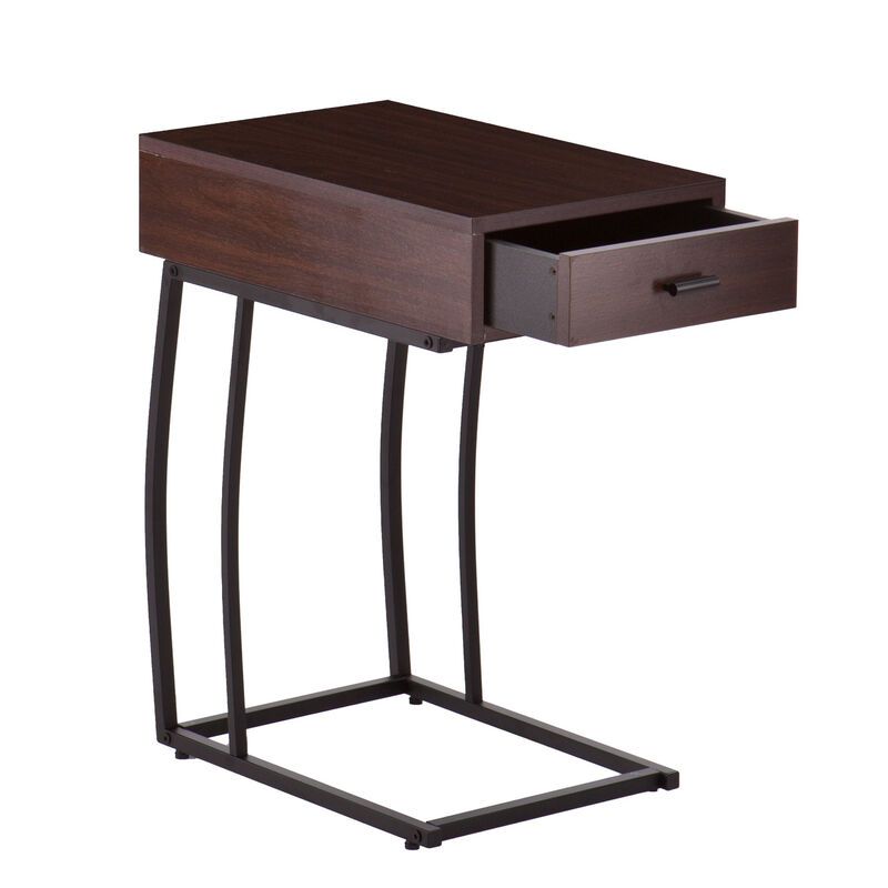 Hivvago 23 Inch Brown Manufactured Wood And Iron Rectangular End Table With Drawer