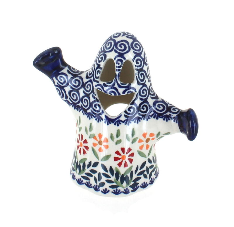 Blue Rose Polish Pottery Garden Bouquet Ghost Luminary