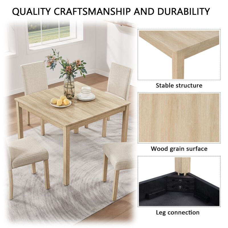 5 Piece Dining Table Set with 4 Chairs, square wooden dining table set for kitchen, dining table set for 4, modern dining furniture set image number 8