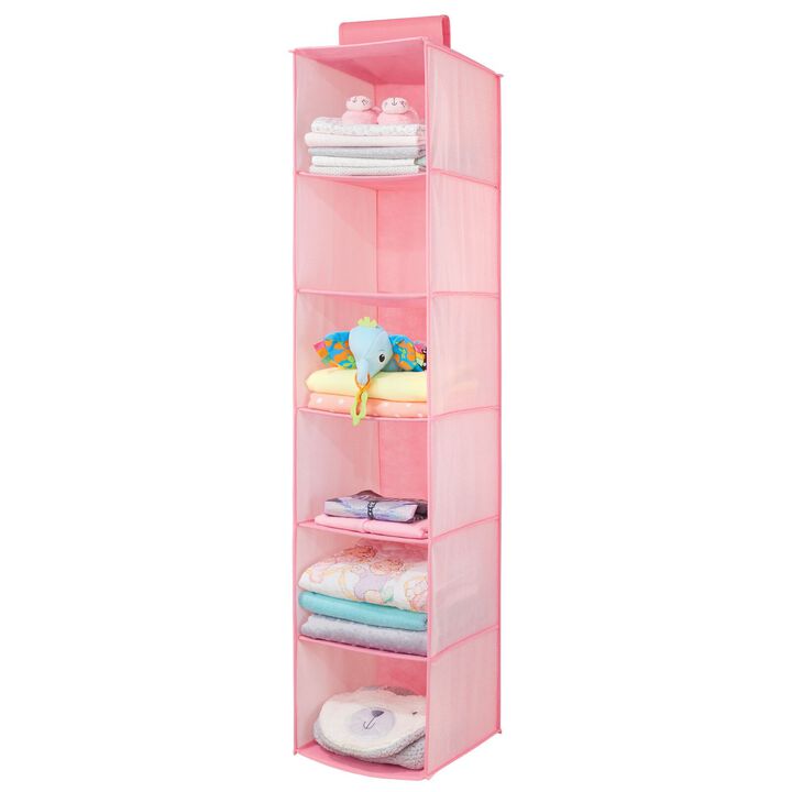 mDesign Fabric Baby Nursery Hanging Organizer with 6 Shelves - Pink Herringbone