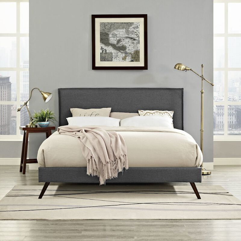 Camille Fabric Queen Platform Bed with Round Splayed Legs image number 4