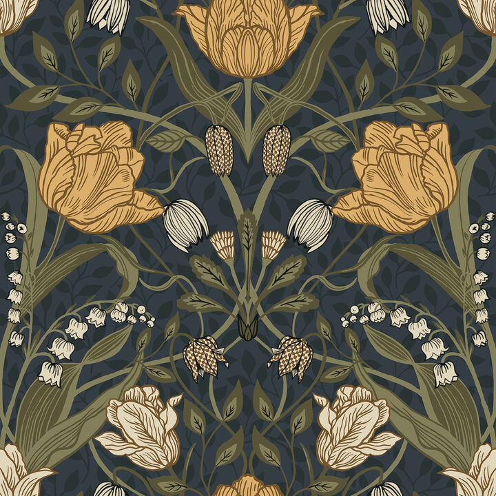 Filippa Navy Tulip Wallpaper
