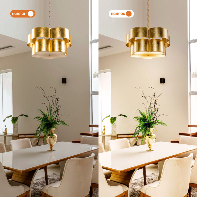 19.7 in. 5-Light 2-Tier Antique Gold Drum Flower Chandelier