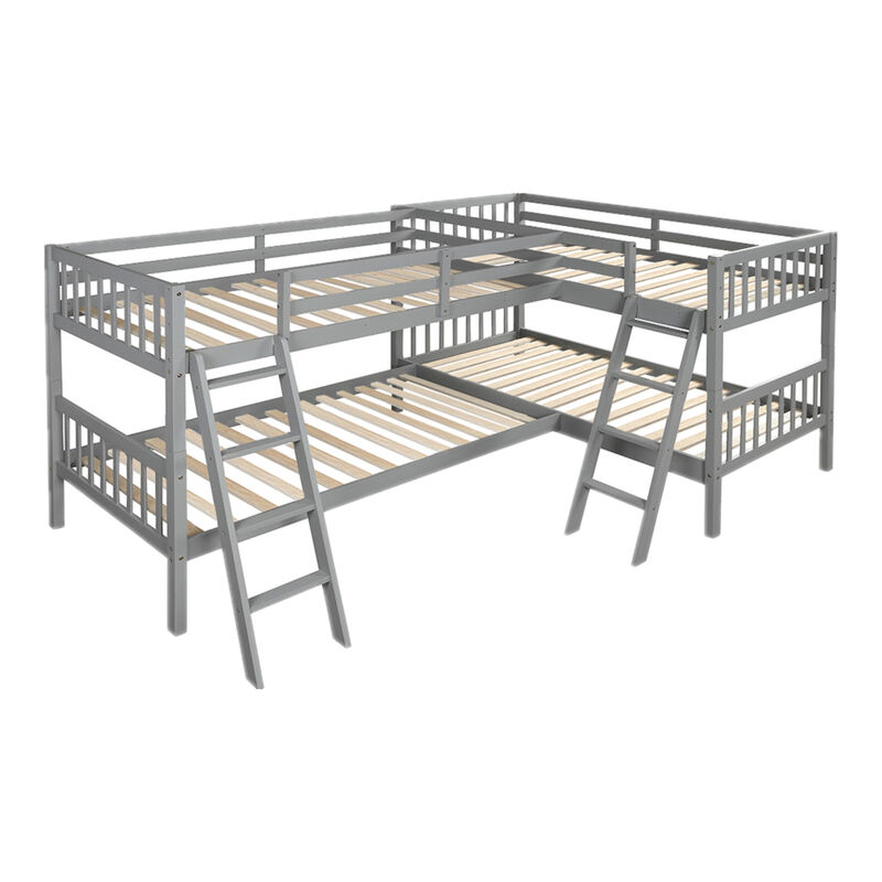 L-Shaped Bunk Bed With Ladder, Twin Size