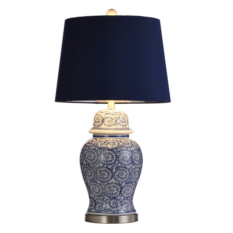 Indigo Scroll Ginger Jar Lamp