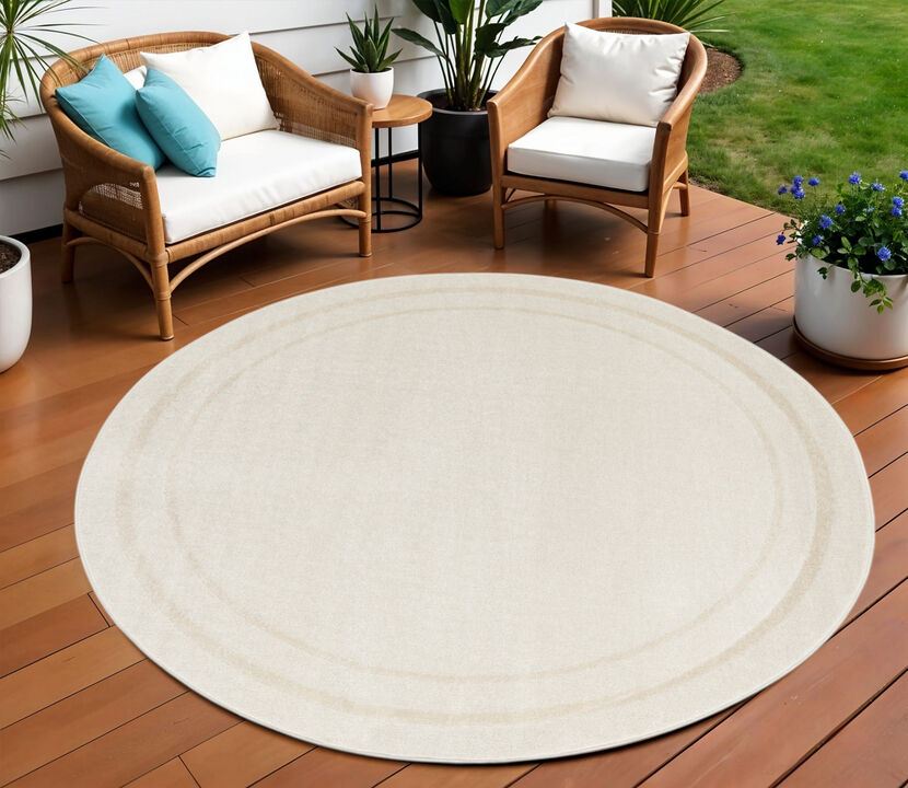 HomeRoots 8' Ivory And Gold Round Indoor Outdoor Area Rug
