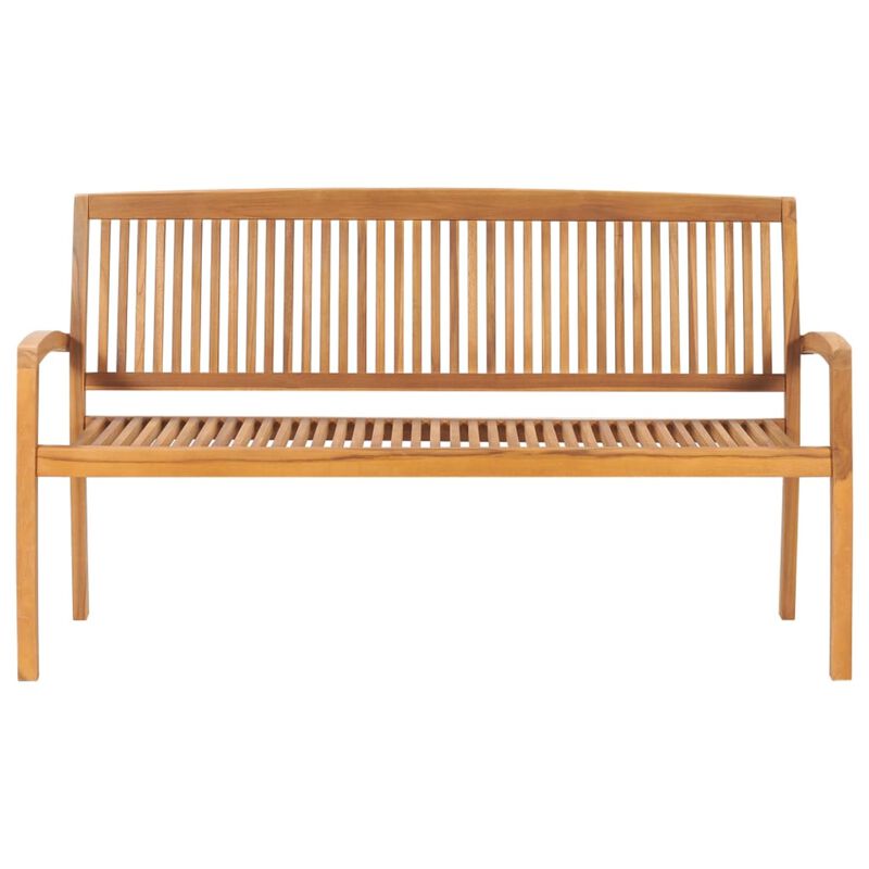 vidaXL Outdoor Patio Bench, Stacking Patio Bench with Cushion, Garden Bench Patio Seating for Backyard Deck Lawn Yard, Retro Style, Solid Wood Teak