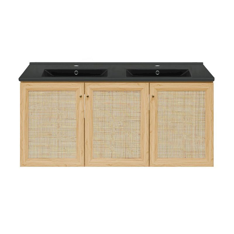 48" Wall-Mounted Bathroom Vanity with Double Basin Sink Top image number 0