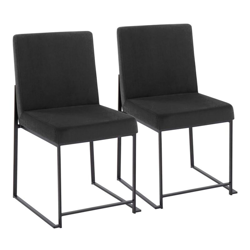 LumiSource Black Steel, Black Velvet High Back Fuji Dining Chair - Set of 2