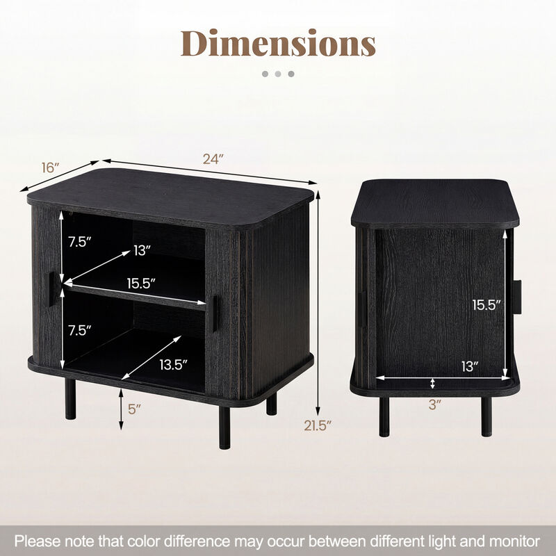 Modern Bedside Nightstand with Sliding Doors and Open Shelf for Bedroom image number 2