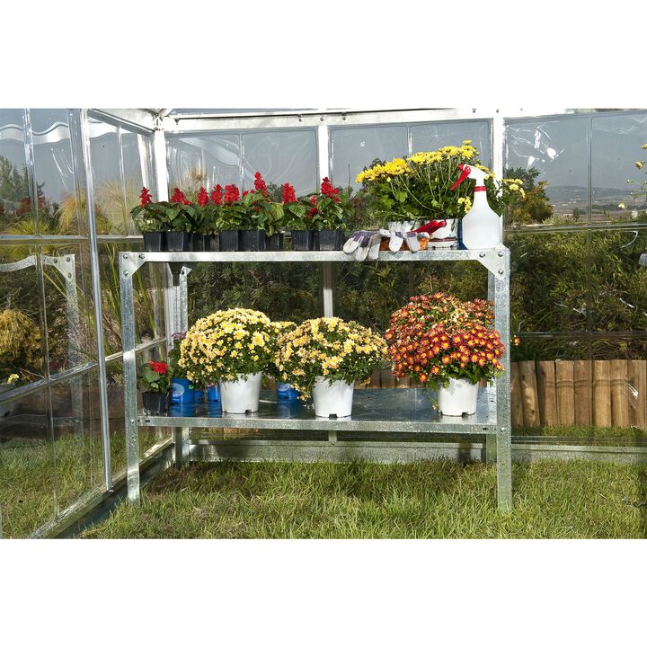 Galvanized Steel Outdoor Potting Bench with Metal Shelving Unit