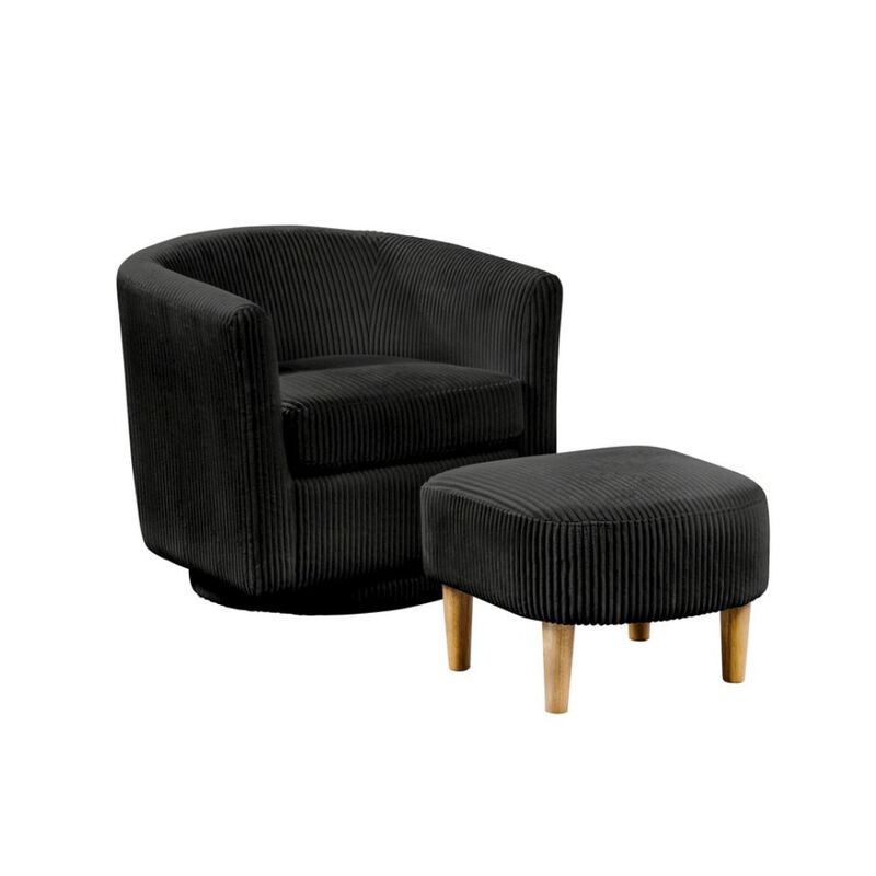 Best Quality Furniture 2 Piece Swivel Chair With Matching Ottoman In Black Velvet