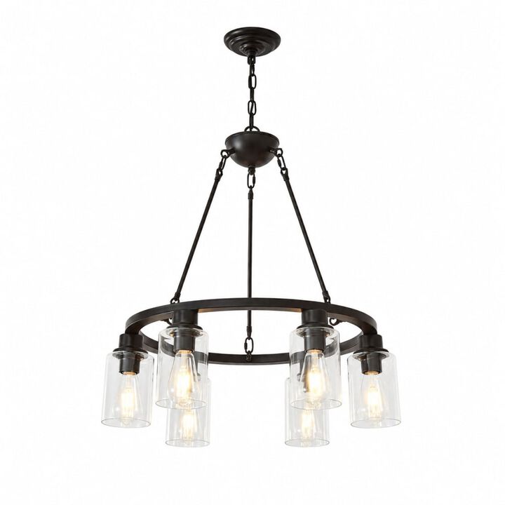 ELEMENT ACE 23.62 Inch 6-Light Adjustable Height Wagon Wheel Chandelier for Bedroom Bathroom Living Room High Ceiling Home Decor Lighting Fixture