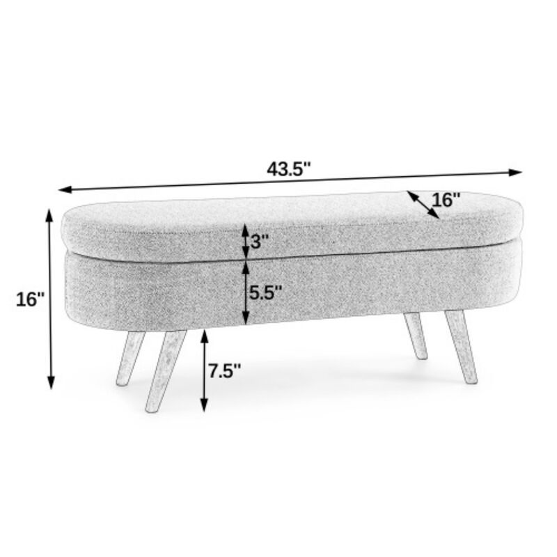 Merax Flannel Storage Ottoman with Metal Legs & Hardwood Frame &ndash; Soft Footstool/Seat with Hidden Storage image number 5