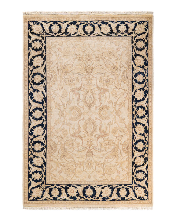Eclectic, One-of-a-Kind Hand-Knotted Area Rug  - Ivory, 4' 2" x 6' 1"