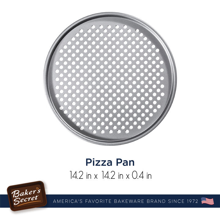 Baker's Secret Pizza Crisper 14", Pizza Pan, Double Layer Nonstick Coating, Aluminzed Steel, Dark Gray, Superb Collection