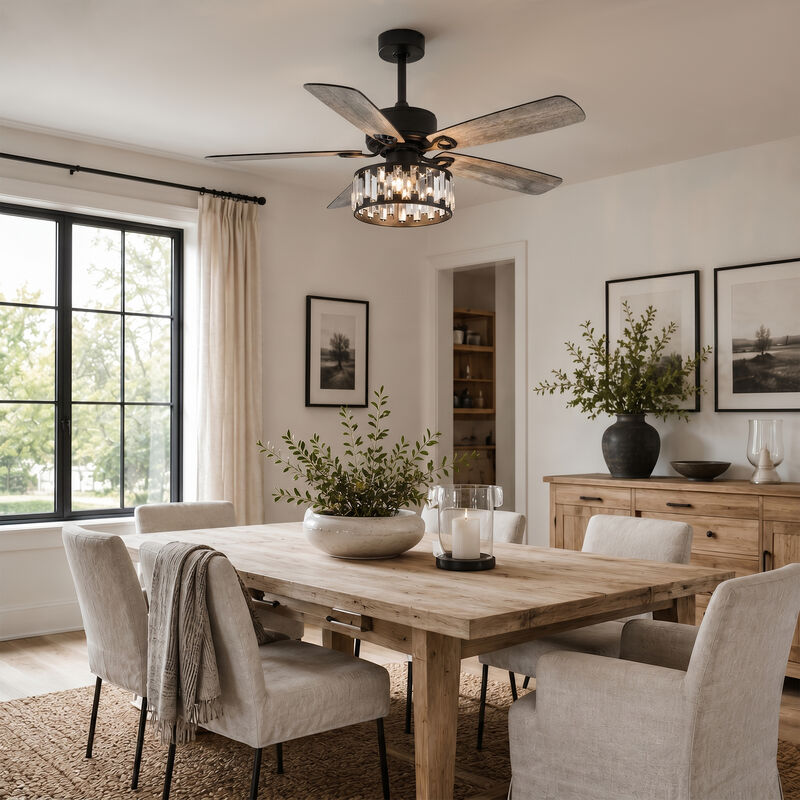 Breezary 52In Traditional Ceiling Fan with Light Kit, 5 Blades, E12 Bulbs need, 6 Speed, Reversible Indoor Ceiling Fan image number 8