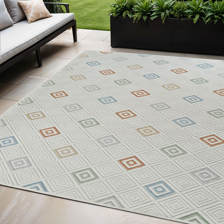 HomeRoots Geometric Distressed Indoor Outdoor Area Rug