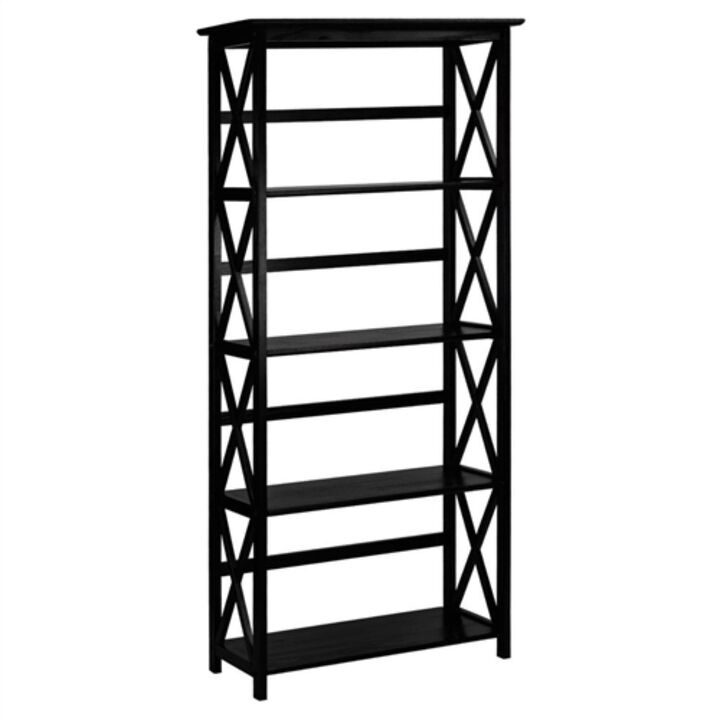 Hivvago Tall 5 Tier Bookcase in Black Wood Finish