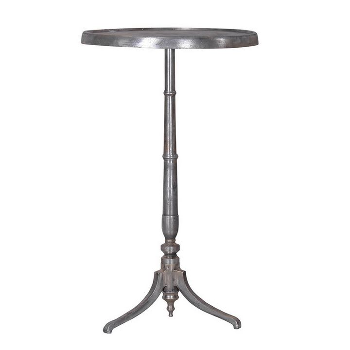 41 Inch Plant Stand Table, Round Top, Turned Base, Modern Silver Aluminium