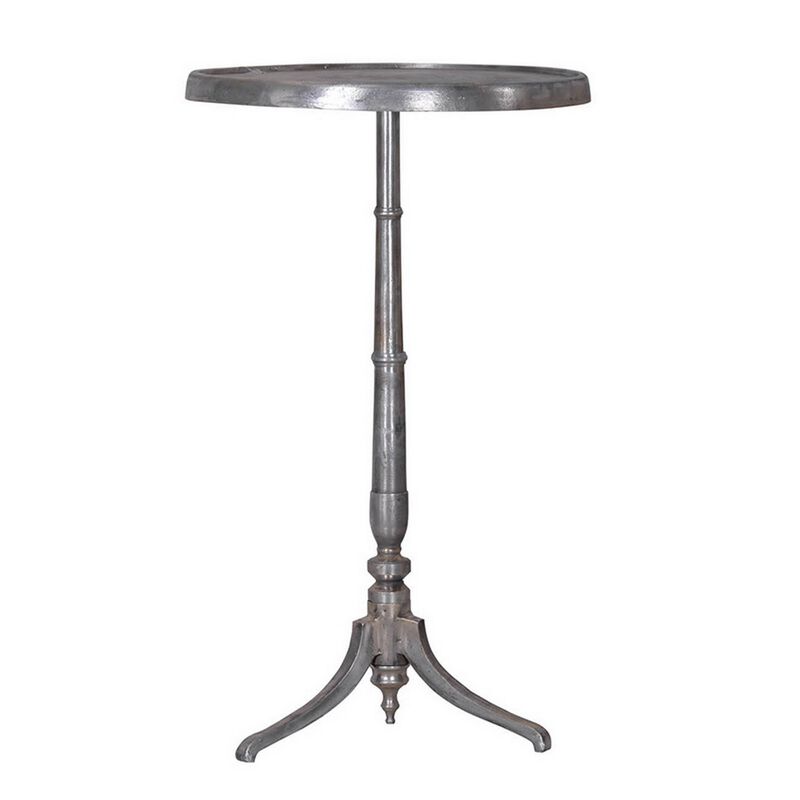 41 Inch Plant Stand Table, Round Top, Turned Base, Modern Silver Aluminium image number 1