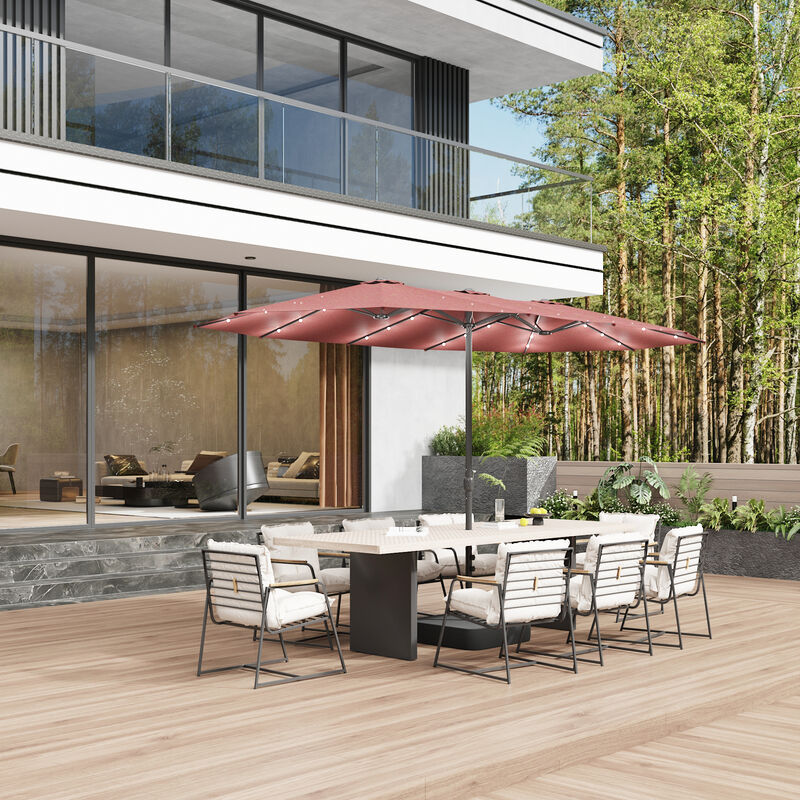 FUFU&GAGA 15-ft x 9-ft Wine Red Large Outdoor Cantilever Umbrella with Solar Panel, Lights & Base, Iron Frame Offset Sunshade image number 8