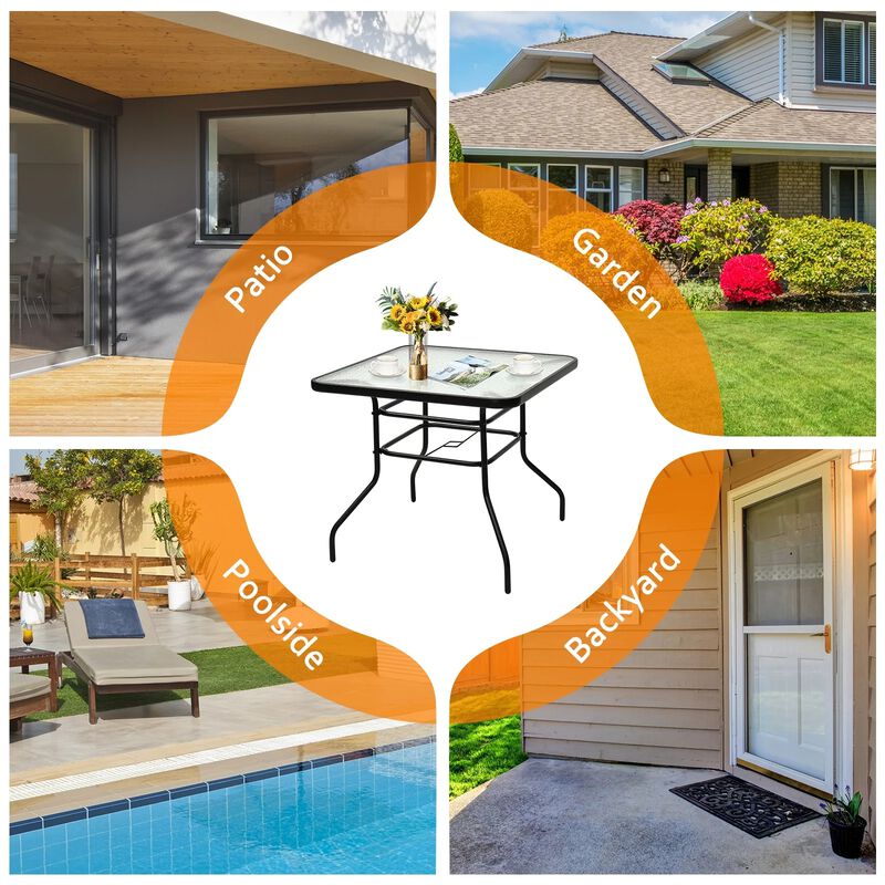 32 Inch Patio Tempered Glass Steel Frame Square Table image number 7