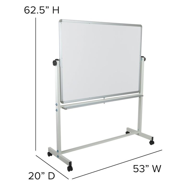 Flash Furniture 53"W x 62.5"H Double-Sided Mobile White Board with Pen Tray image number 2