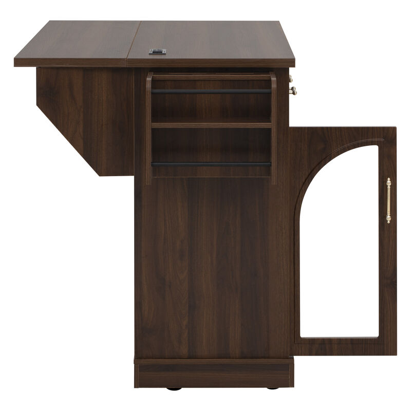 Merax Rolling Kitchen Island with Arched Tempered Glass Display Cabinets, Adjustable Shelves image number 5