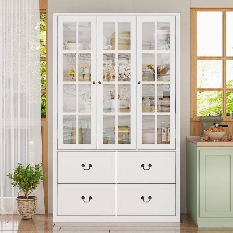 47.2 in. W x 78.7 in. H 8-Shelf Wood Standard Bookcase Bookshelf With Glass Doors, Adjustable Shelves, Drawers