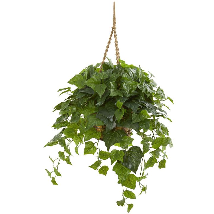 Nearly Natural 38-in London Ivy Plant in Hanging Basket (Real Touch)