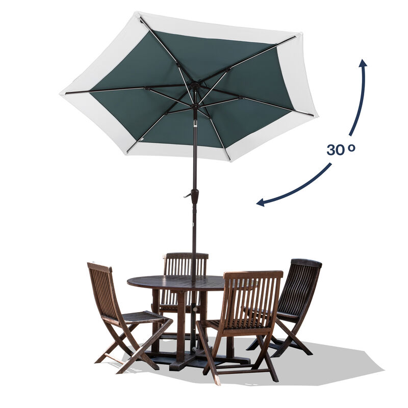 Spencer Classic Coastal 2-Tone Solar LED Market Patio Umbrella with 12 LED Strip Lights, Auto-Tilt, Crank and UV Protection