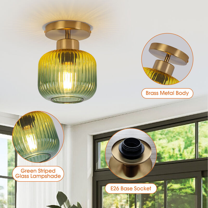 5.9" Vintage Green Glass Semi Flush Mount Ceiling Light