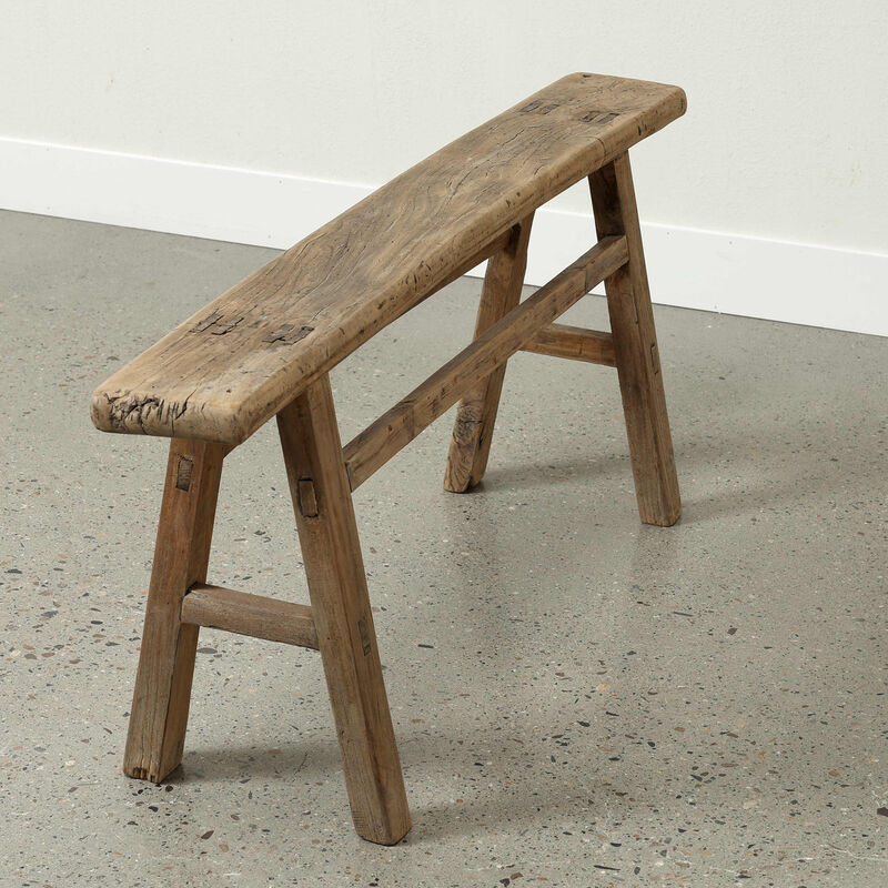 Vintage Solid Entryway Bench in Weathered Natural image number 5