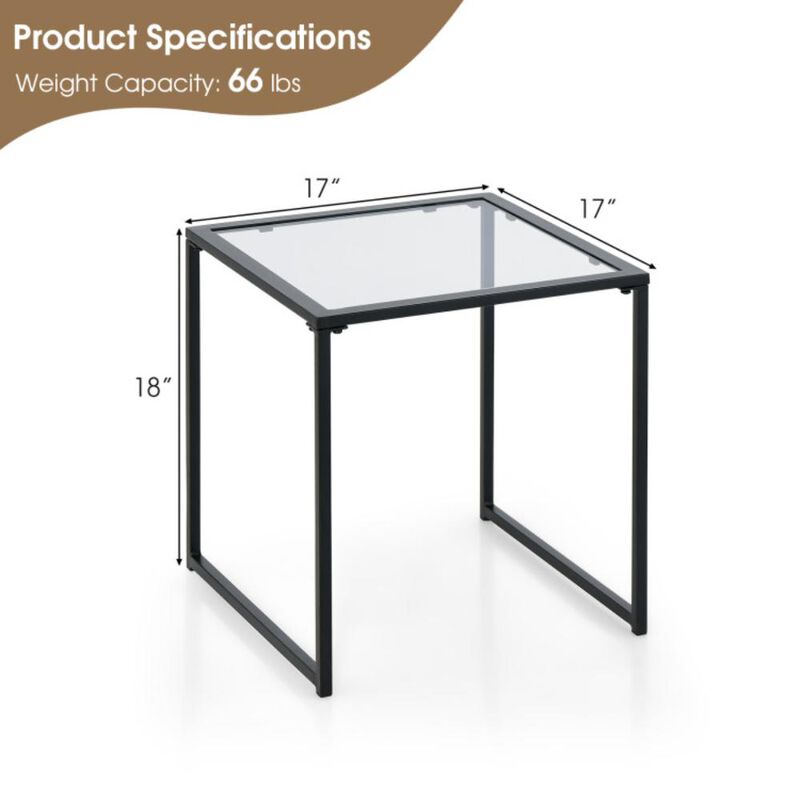 Hivvago Tempered Glass Side Table with Metal Frame for Indoor and Outdoor