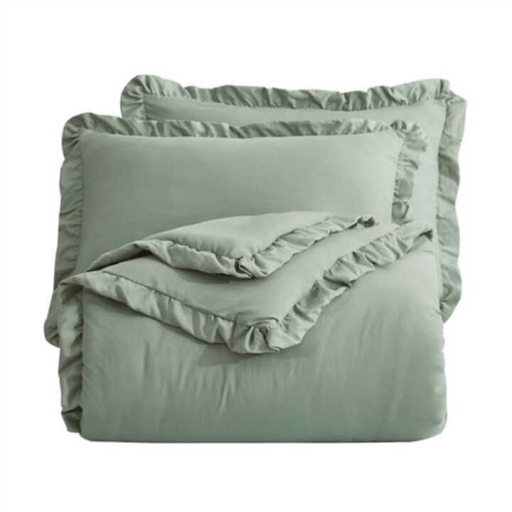 Microfiber 3-Piece Comforter Set &ndash; Decorative Ruffled Edge Trim for Timeless Appeal