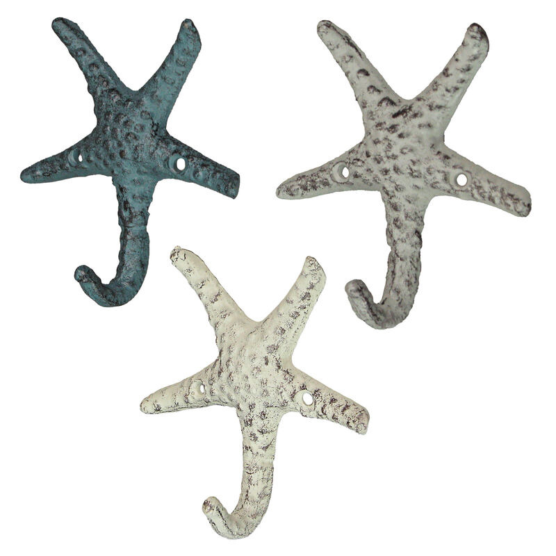 Set of 3 Cast Iron Nautical Starfish Wall Hooks - Stylish and Functional Towel, Hat, and Key Hangers - Rustic 4-Inch Decorative Hooks for Coastal-Themed Home image number 4