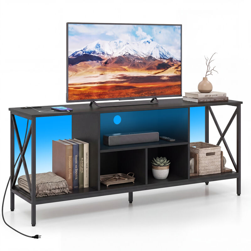 Entertainment Center TV Stand with LED Lighting and Power Outlets image number 3