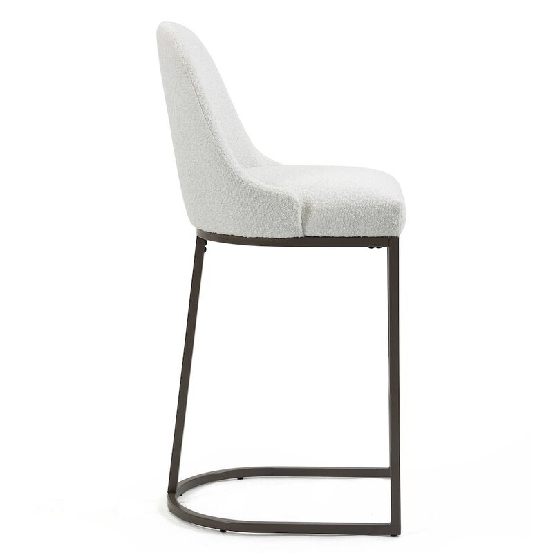 Glamour Home Set of 2 Ayane White Boucle Fabric Bar Stool with Iron Legs