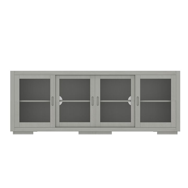 FUFU&GAGA Solid Wood Multi-layer Board TV Media Console with 4 Sliding Glass Doors, Integrated Handles, Retro Gray Finish (66.1 in. W x 15.7 in. D x 24.8 in. H)