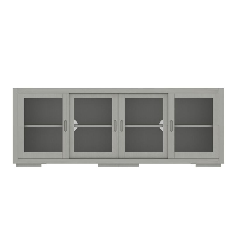 FUFU&GAGA Solid Wood Multi-layer Board TV Media Console with 4 Sliding Glass Doors, Integrated Handles, Retro Gray Finish (66.1 in. W x 15.7 in. D x 24.8 in. H)