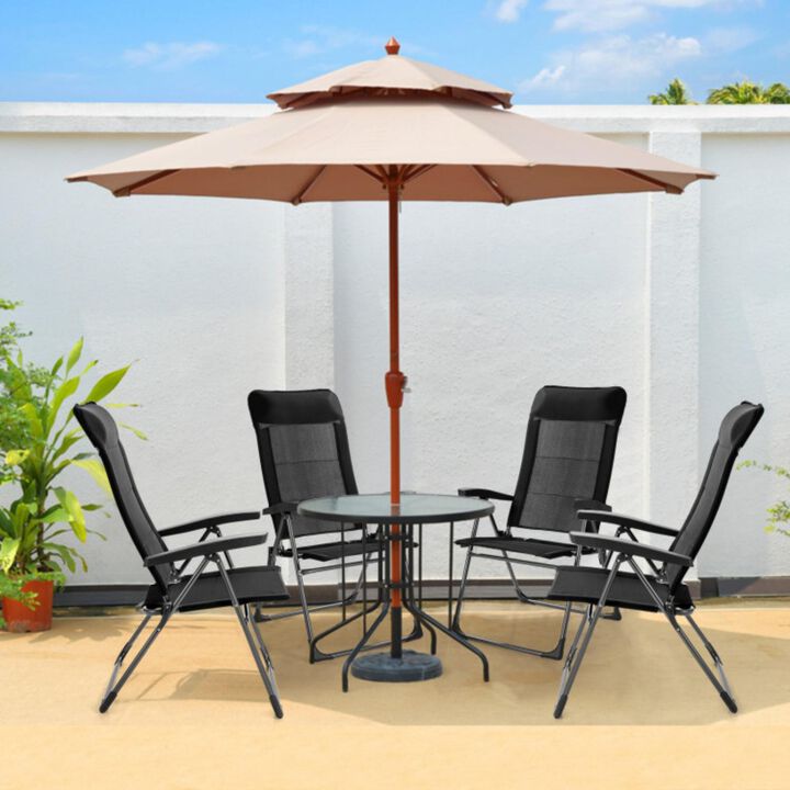 Hivvago 2 Pcs Portable Patio Folding Dining Chairs with Headrest Adjust for Camping -Black