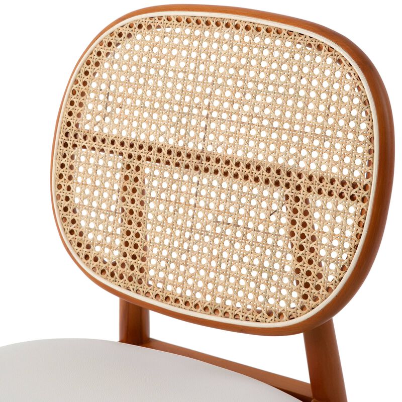 LeisureMod Holbeck Wicker Dining Chair with Upholstered Leather Seat and Beech Wood Legs