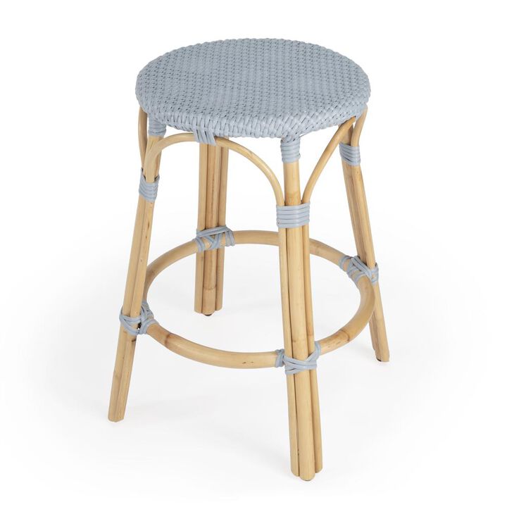 Butler Specialty Tobias Rattan Round 24 Counter Stool, Baby Blue