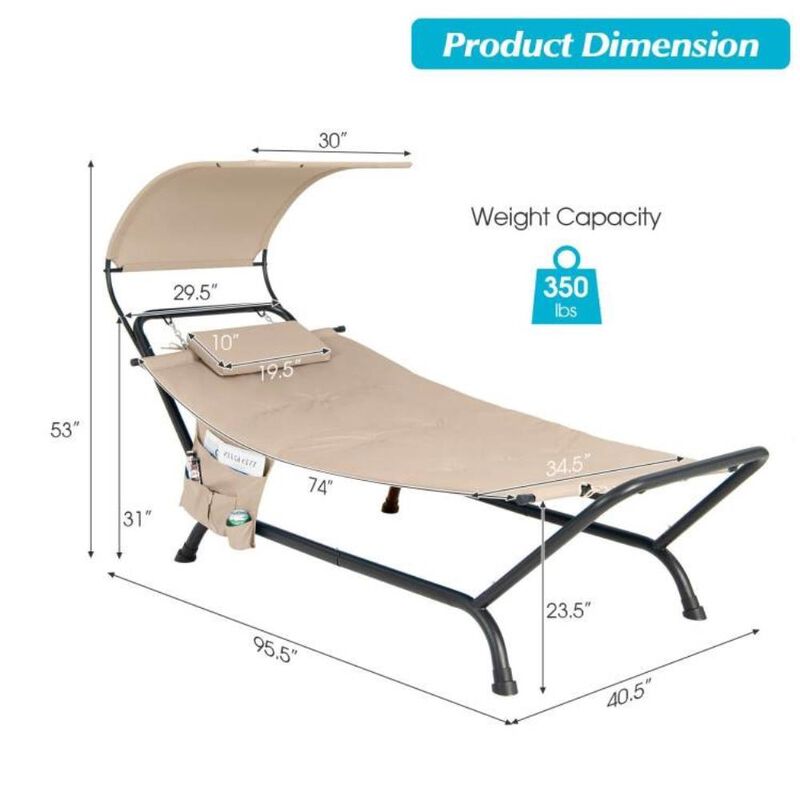 Hivvago Outdoor Tan Hammock Style Chaise Lounge Chair Cot with Canopy and Storage Bag